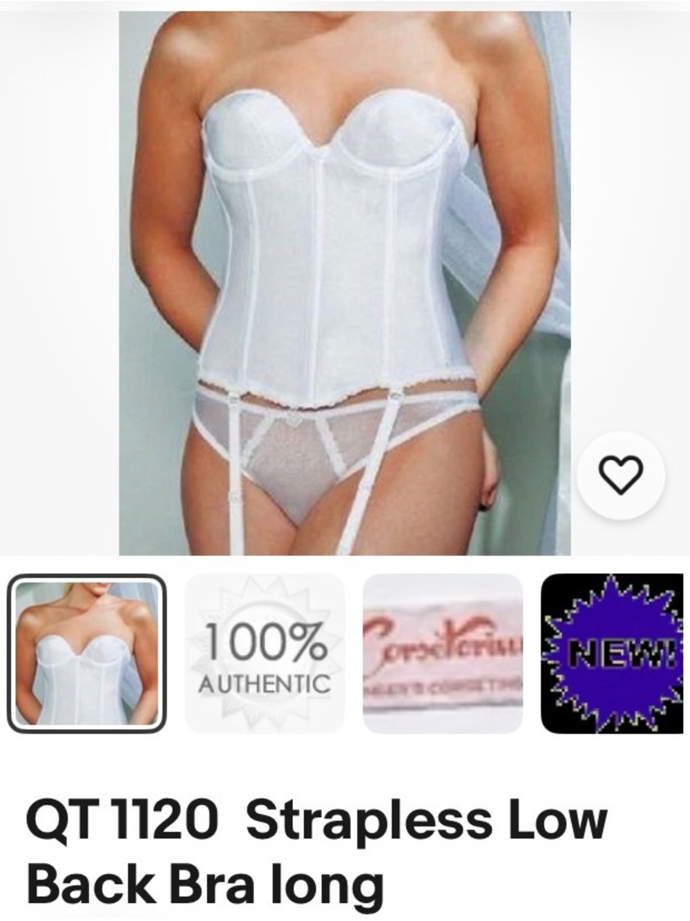 Strapless White Longline Bustier low back with Garter - QT 1120 sizes